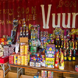 A local stand selling fireworks the week before New Year's on Bo